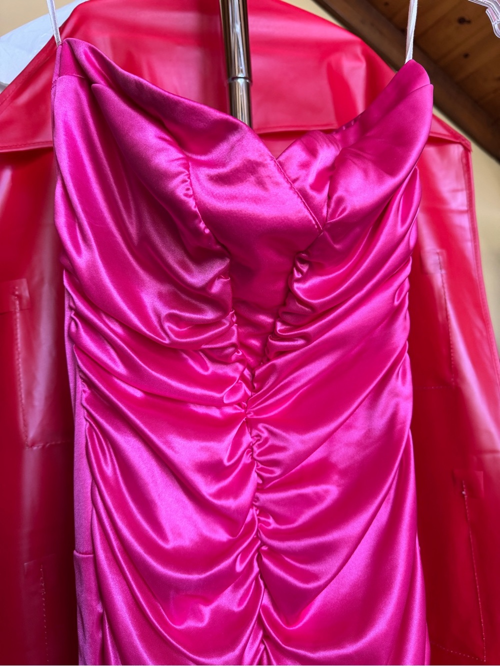 Ruby Rox Hot Pink Satin Ruched Slip Dress